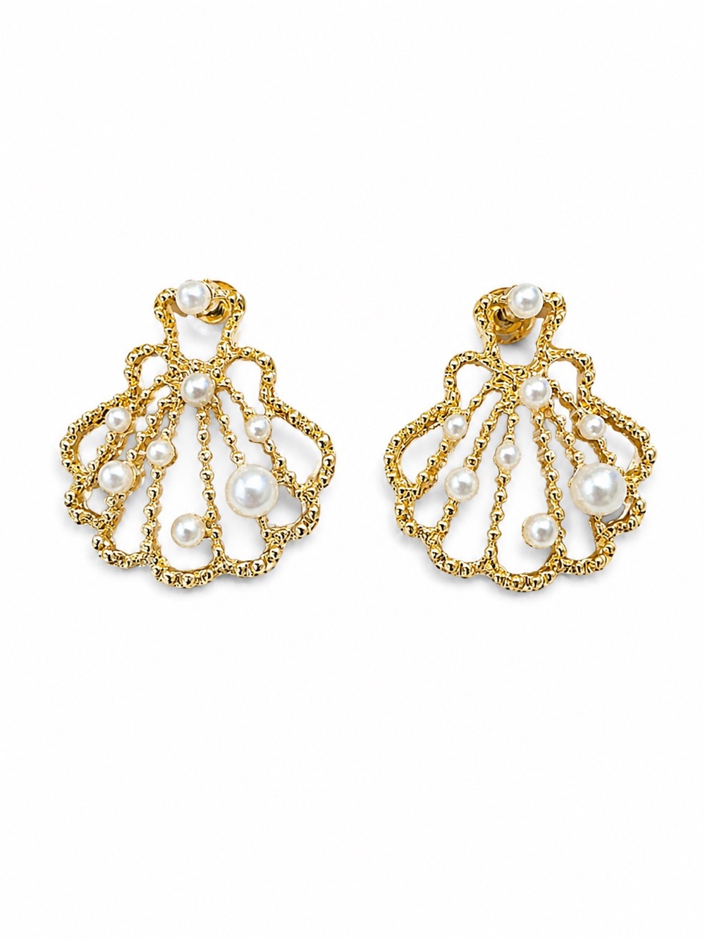 Gold‎ Pearl Shell-Frame Drop Earrings